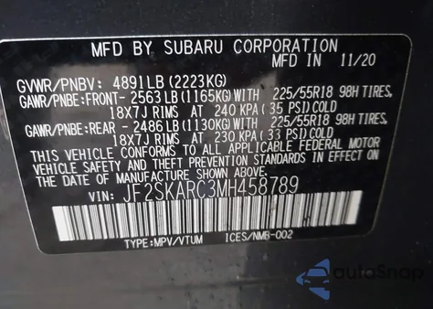 2021 Subaru Forester Sport z USA, uszkodzony, nr VIN JF2SKARC3MH458789